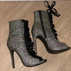 Steve Madden Black and Silver glitter Lace Up Boots